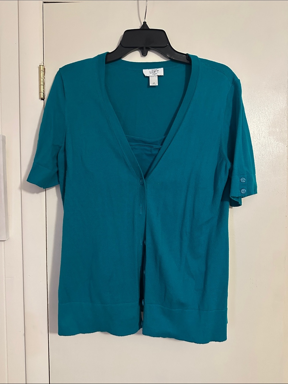 LOFT Teal Layered Short-Sleeve Cardigan
